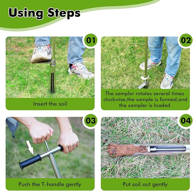 YJINGRUI Soil Probe 40 Inch, Soil Sampler Probe 304 Stainless Steel with Ejector and Foot Pedal, Soil Test Kits for Lawn Garden Farm Soil Sampling