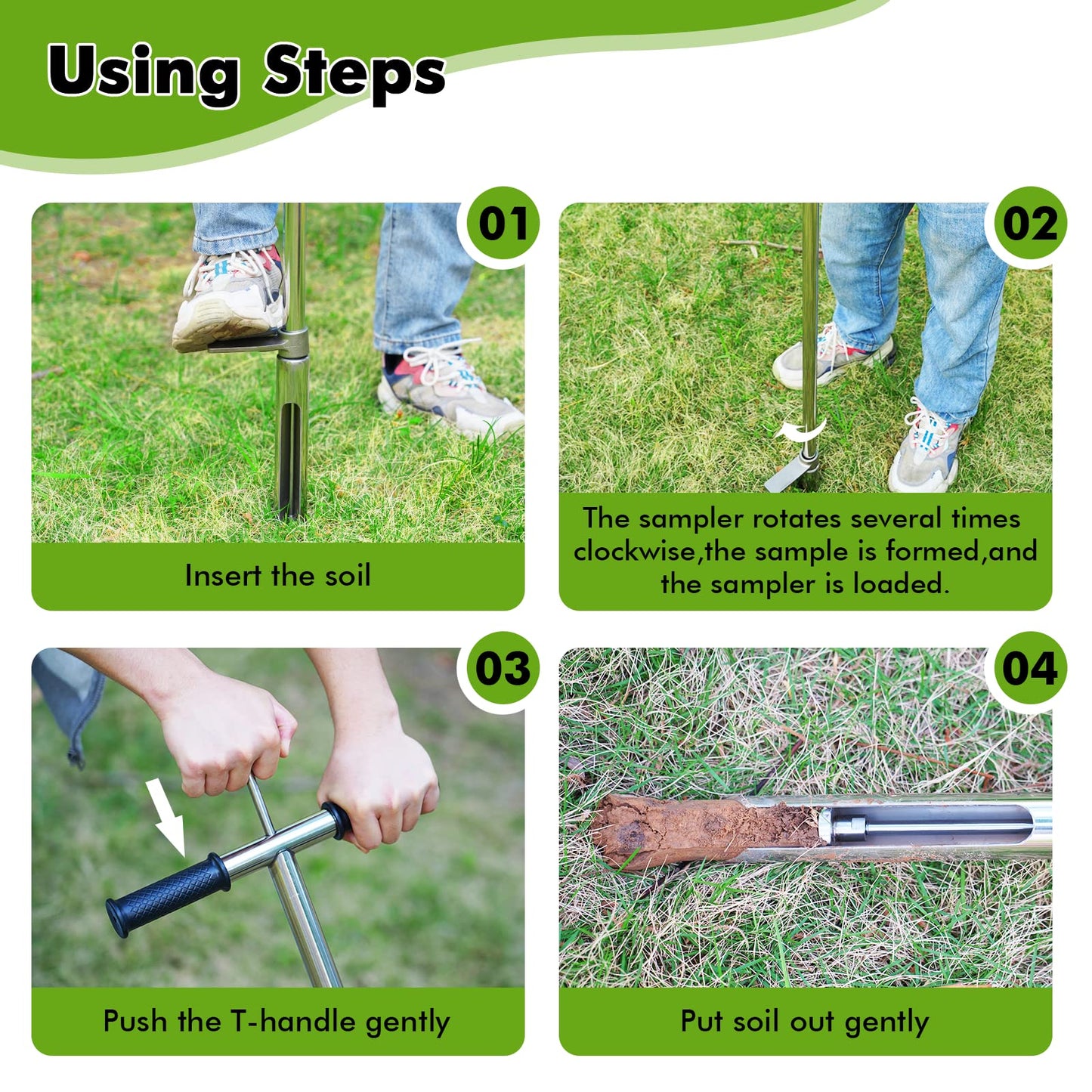 YJINGRUI Soil Probe 40 Inch, Soil Sampler Probe 304 Stainless Steel with Ejector and Foot Pedal, Soil Test Kits for Lawn Garden Farm Soil Sampling