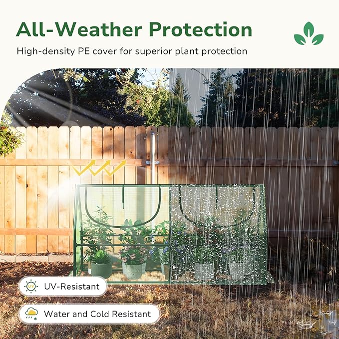 GreatBuddy Portable Mini Greenhouse, 3×3×6Ft, High-Density PE Plant Cover with 2 Roll-up Zipper Windows, Perfect for Indoor Outdoor Plant Growing