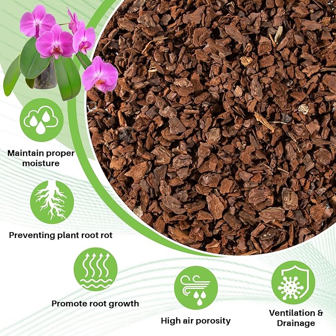 8OZ Orchid Bark Planting Soil - Sukh Orchid Potting Mix Horticultural Cypress Mulch Horticulture Dryad Pine Bark Natural Wood Chips Soil Cover for Plants Garden Orchid Medium Indoor Plants (5-12 MM)