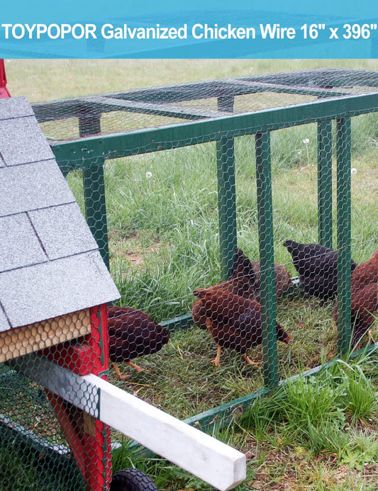 TOYPOPOR Chicken Wire 16'' x 396''(40cm x 10m), Outdoor Anti-Rust Hexagonal Galvanized Chicken Wire Mesh Fencing to Protect Gardening Plants Vegetables Flowers Fruits From Dogs Rabbits Squirrels, 32ft