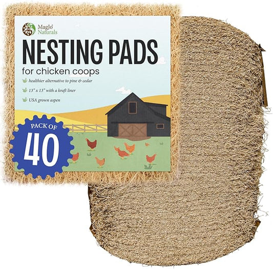 MagJo Pet Natural Aspen Shaving Nesting Liners (40 Pack) - Brown, 13" x 13" - Chicken Coop Litter - Aspen Bedding