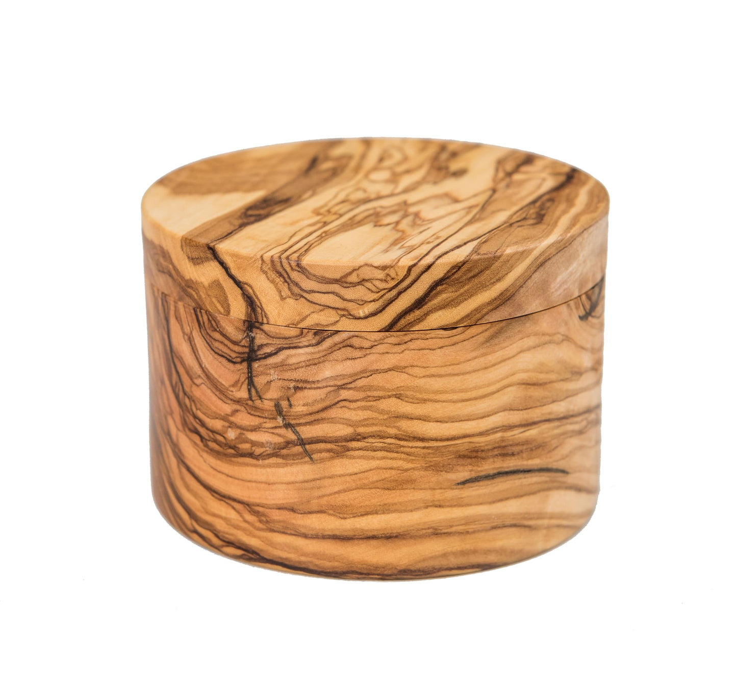 Lipper International Olive Wood Salt or Spice Box with Swivel Cover, 3 5/8" Diameter x 2 1/2" Tall
