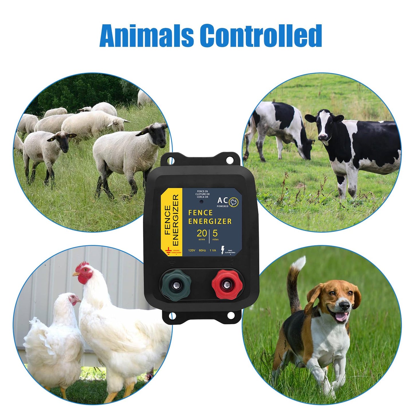 Electric Fence Charger, 5 Mile Plug in Electric Fence Energizer, for Preventing to Prevent Bears, Raccoons, Skunks Intruding