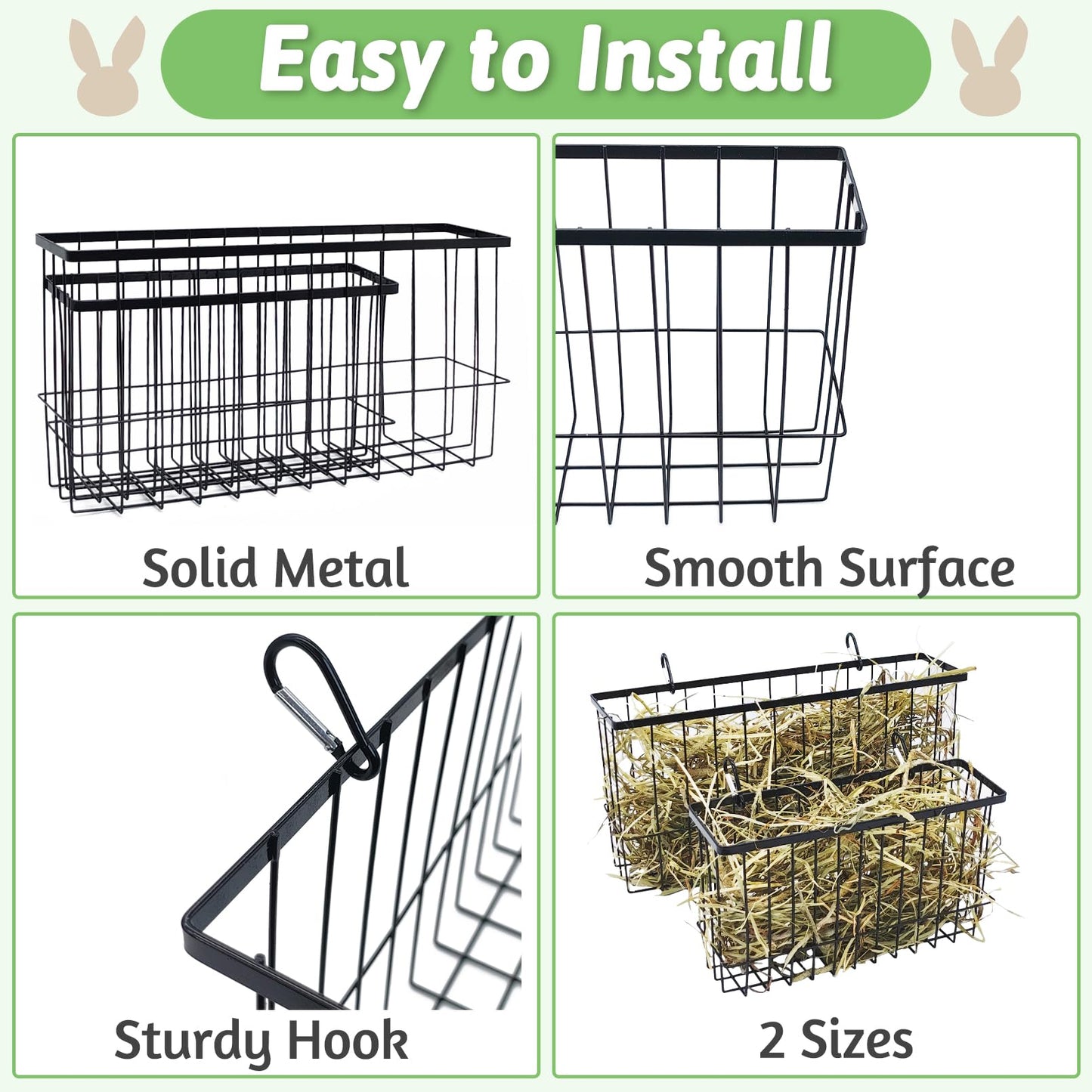 kathson Rabbit Hay Feeder 2 Pack, Metal Bunny Hay Rack for cage with Hooks, Rabbit hay Holder for Bunny Guinea Pig Chinchilla