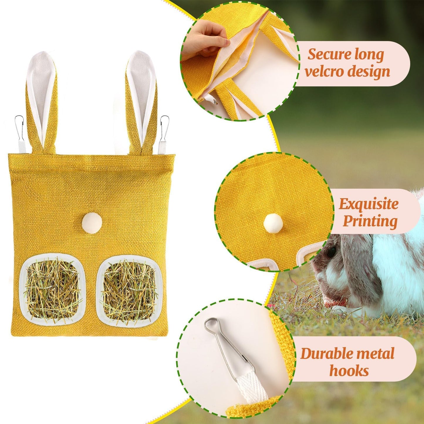 kaiolbly 2 Pack Hay Bag for Rabbits,Guinea Pig Hay Feeder Bags Washable Bunny Hay Bag for Chinchillas Hamsters Small Pets and Animal（11x 9.6 Inch ）