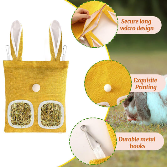 kaiolbly 2 Pack Hay Bag for Rabbits,Guinea Pig Hay Feeder Bags Washable Bunny Hay Bag for Chinchillas Hamsters Small Pets and Animal（11x 9.6 Inch ）