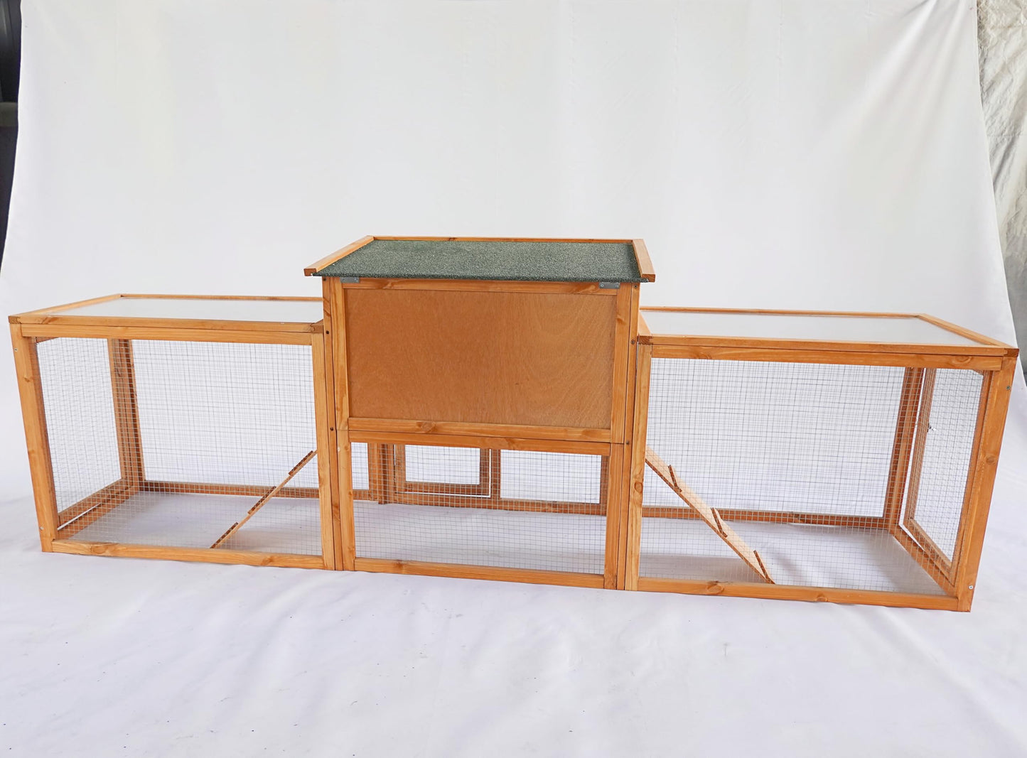 CHURRZZ Outdoor Versatile Wooden Rabbit Cage with Removable Tray, Waterproof Roof, and Ramp for Small Animals,Chicken Coop 31.1×88.19×18.5 Inches