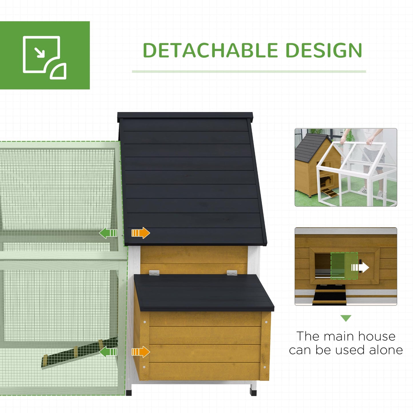 PawHut 65" Chicken Coop Wooden with Detachable Run, Outdoor Chicken House Poultry Cage Hen with Nesting Box, Removable Tray, Roosting Bars, Ramp, for Garden Backyard, Natural