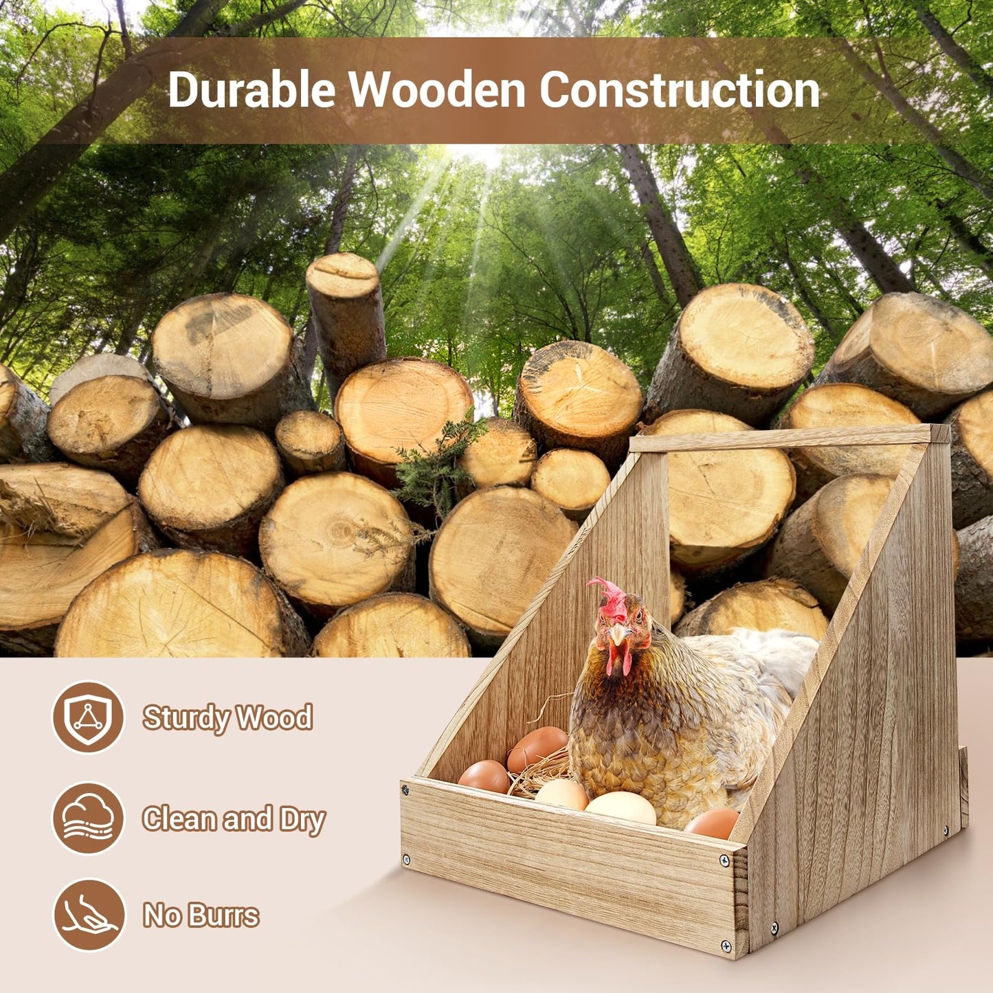3 Pack Chicken Coop Nesting Boxes for Laying Eggs - Wooden, Duck & Chicken Nesting Box Accessories