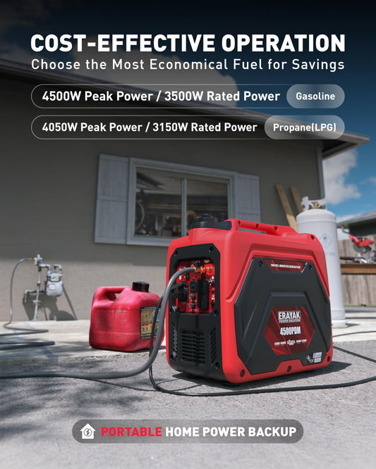 ERAYAK 4500W Dual-Fuel Portable Inverter Generator for Home Use, Camping Outdoor, 30A RV Ready, Auto Switch, Gas and Propane Powered, EPA, CO Sensor, Parallel Ready, Campact Design