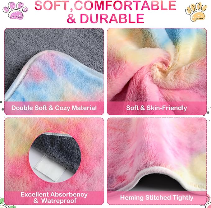 Reginary 4 Pcs Waterproof Guinea Pig Blankets Washable Small Animal Fleece Bedding Absorbent Guinea Pig Cage Liners Reusable Pet Pee Pad Sleep Mat for Hamster Ferret(Tie Dye Pattern,24 x 16 Inch)