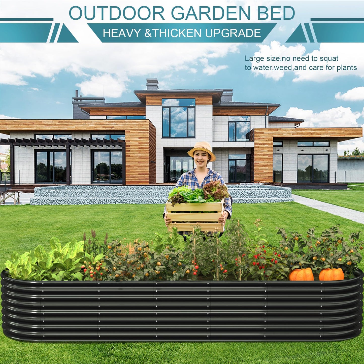 FRIZIONE 12FT(L)×3FT(W)×2FT(H) Galvanized Raised Garden Bed Outdoor, Metal Raised Garden Beds for Flower, Raised Planter Box Outdoor for Herb, Vegetable-Gray