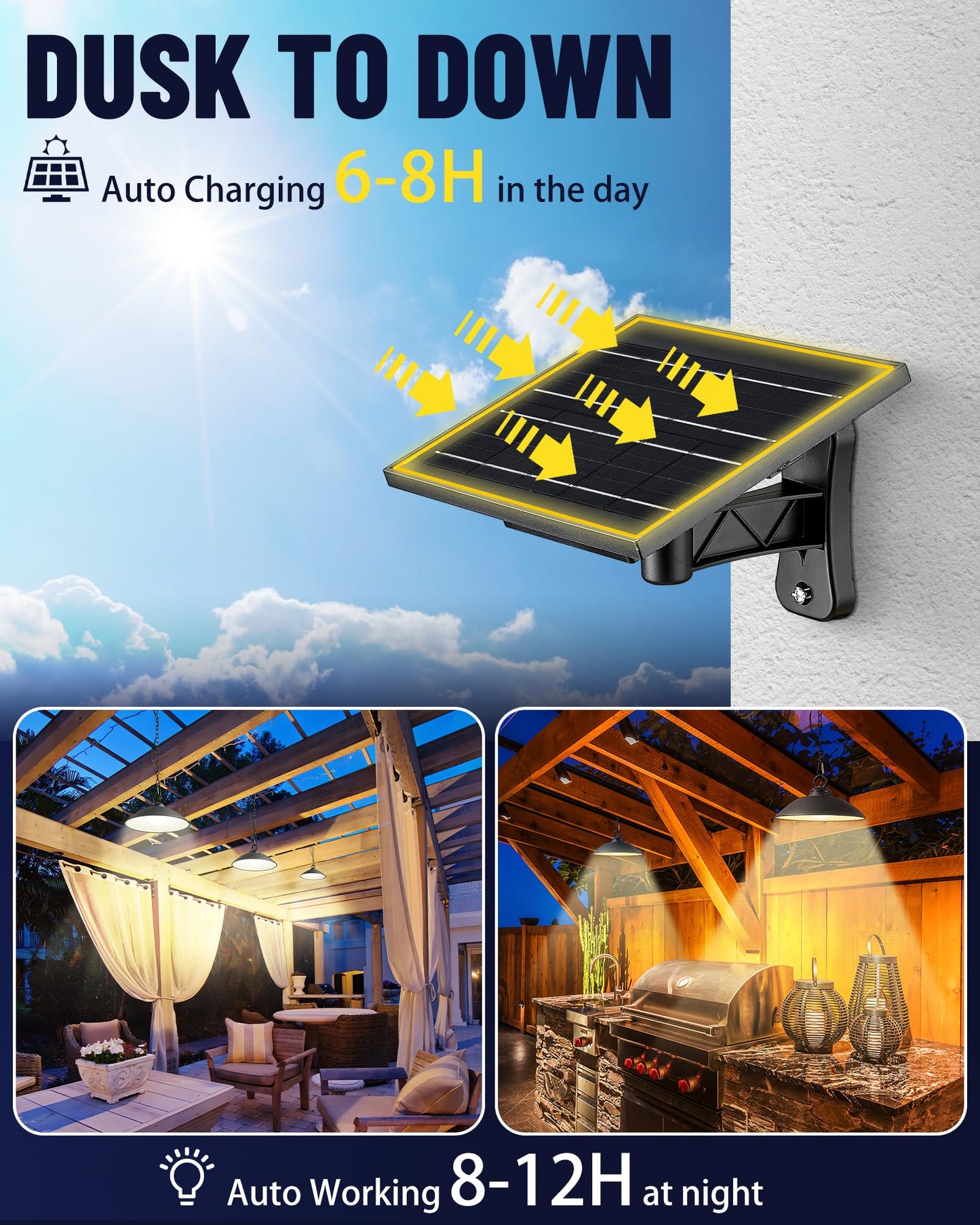MOON-DE-AGE Solar Pendant Lights with Remote Control, 3 Color 2 Brightness Mode Timer 8 inch Outdoor Hanging Shed Gazebo Chandelier Lamp Chicken Coop Barn Porch Light, Dusk to Dawn, 1 Pack