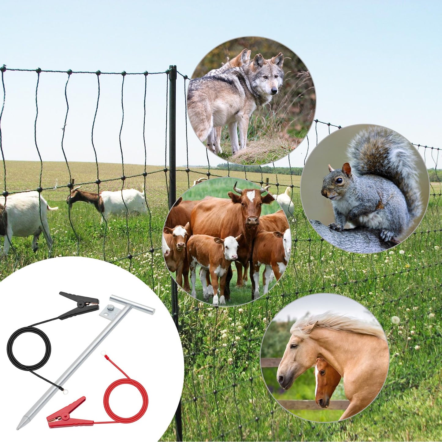 Electric Fence Wire - Grounding Rod for Solar Powered Energizers, Alligator Clip Lead Wire for Electric Fence Chargers, Ideal for Generator Use