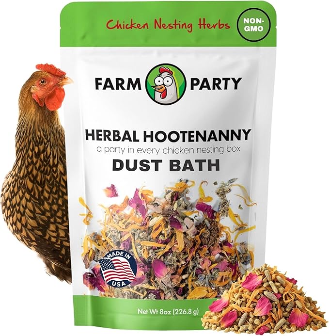 Farm Party Herbal Hootenanny Chicken Nesting Herbs 8oz - Chicken Dust Bath Mix Deodorizer Keeps Nest Boxes & Coop Fresh - Chicken Coop Herbs - Chicken Accessories for Coops