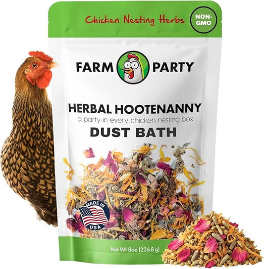 Farm Party Herbal Hootenanny Chicken Nesting Herbs 8oz - Chicken Dust Bath Mix Deodorizer Keeps Nest Boxes & Coop Fresh - Chicken Coop Herbs - Chicken Accessories for Coops