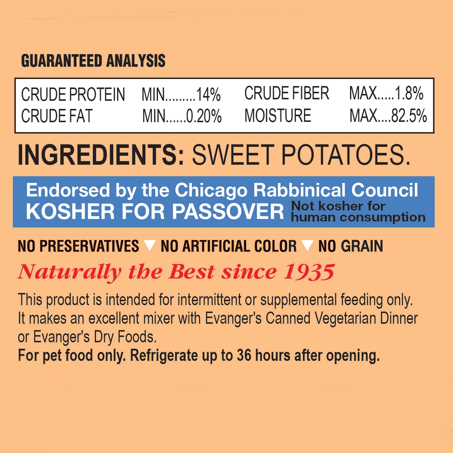Evanger's Complements Sweet Potato for Dogs & Cats – 24 Pack of 6 oz Cans – 100% Single-Ingredient Puree – Grain-Free, Gluten-Free, Ideal for Digestive Health