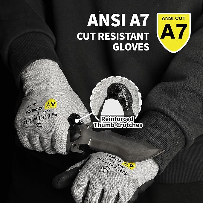 High Level Cut Resistant Work Gloves for High Risk Work, ANSI A7 Cutting Gloves with Reinforced Thumb, Used for WoodWorking, Construction, Non Slip, Durable, Breathable & Cool, XXL, 1 pair, PR3727