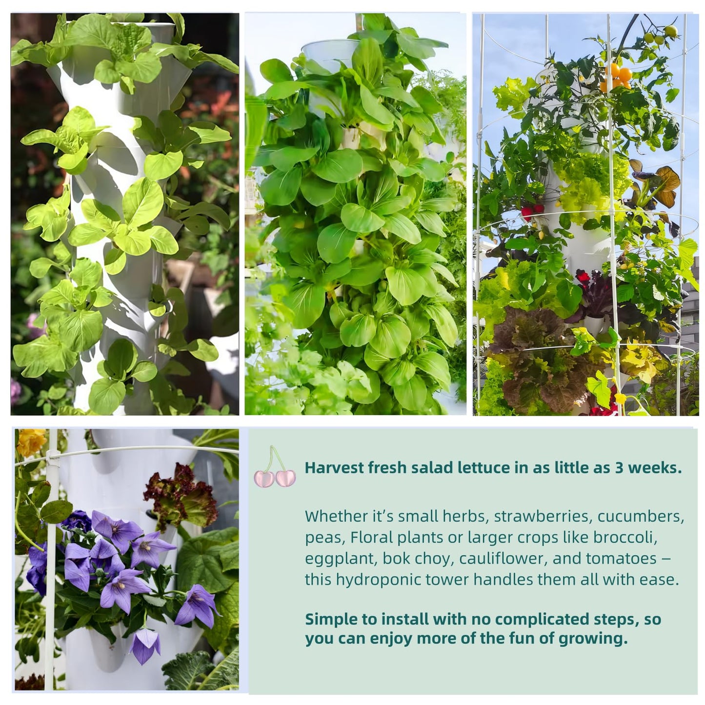 Hydroponic Growing System Kit, Vertical Hydroponic Tower with Trellis, Indoor & Outdoor Herb Garden, Vegetable Tower with 40 Planting Pods, Automatic Timer, Ideal for Gardeners & Beginners
