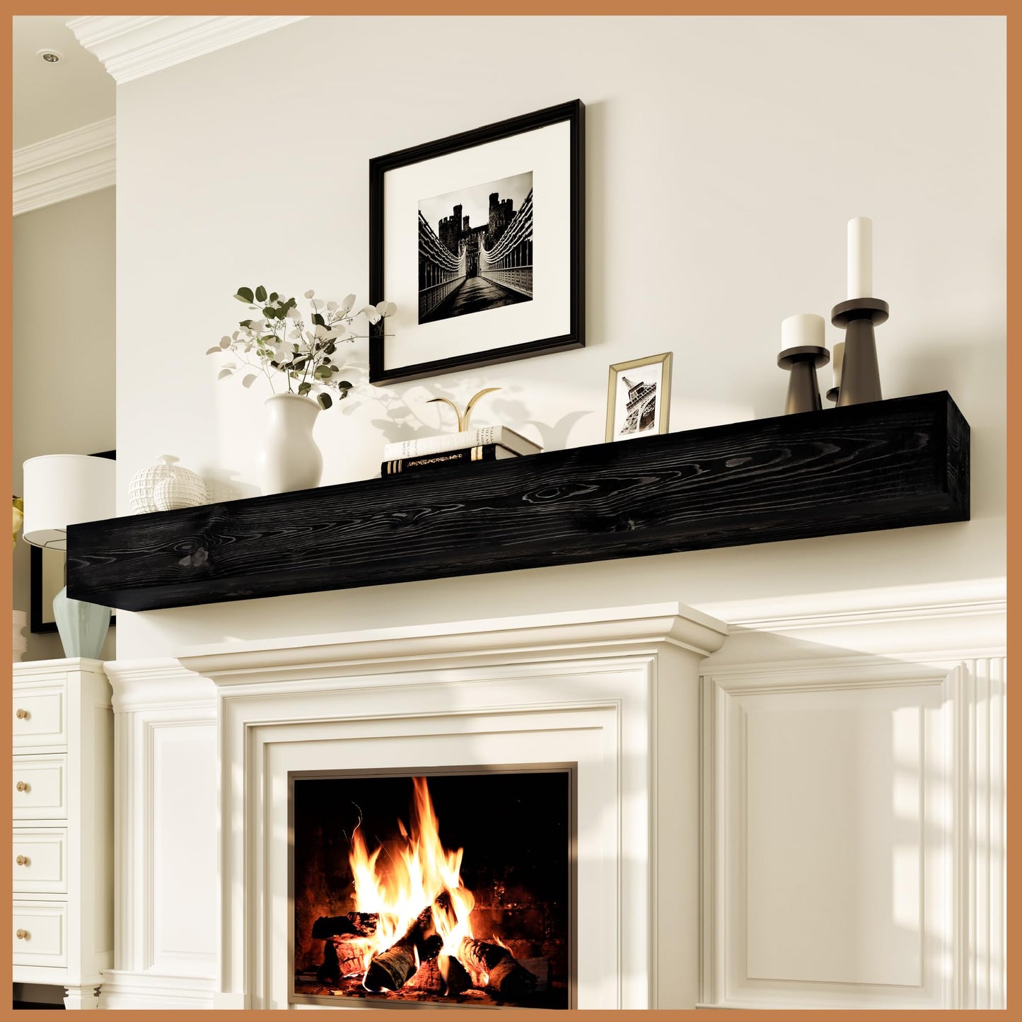 Avana Rustic Fireplace Mantle Shelf 84 Inches for Home Decor/Wall Decor - Handcrafted Wood Shelf for Wall - Decorative Fireplace Mantel Shelf - Farmhouse Mantle Decor 84 X 8 X 5 - Espresso