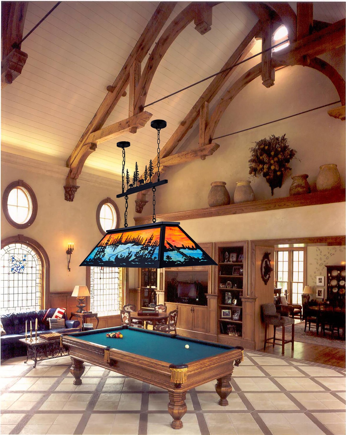 TOCHIC Vintage Pool Table Light, 6-Light Rustic Tiffany Style Fishing Billiard Hanging Light Fixture for Billiards Table Game Room Man Cave, Farmhouse Kitchen Island Dining Room Chandelier Lighting