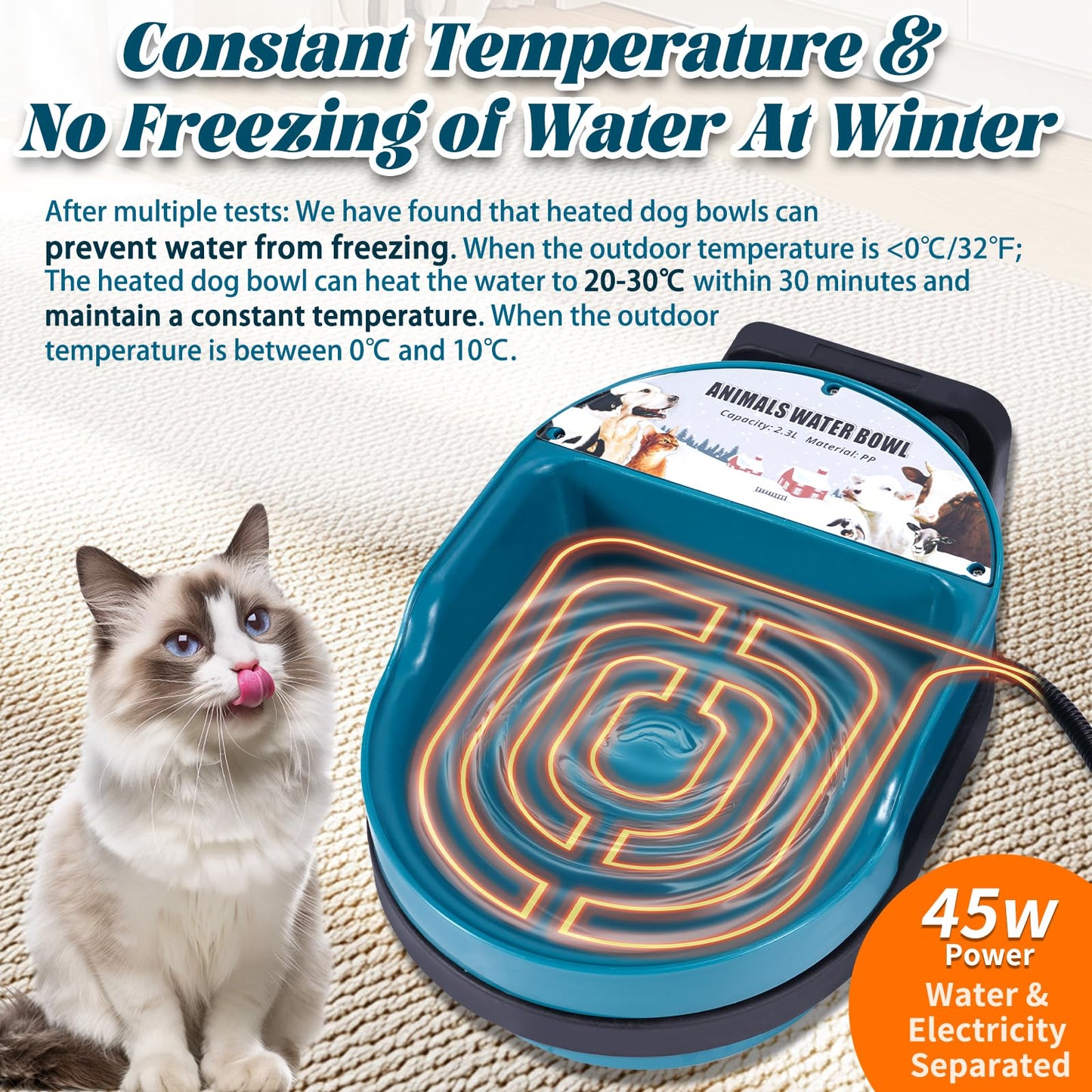 MUDUOBAN Heated Water Bowl for Dog and Cat,Heated Chicken Waterer with Anti-Chew Cord,Float Valve Controlled Automacit Fill,for Winter No Freeze