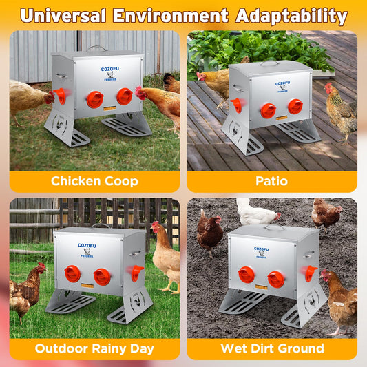 COZOFU 25 Pounds Automatic Chicken Feeder 6 Ports Large Gravity Fed Chicken Feeder with Transparent Window & Handle for Chickens Bantams Pheasants Poultry Coop Weatherproof