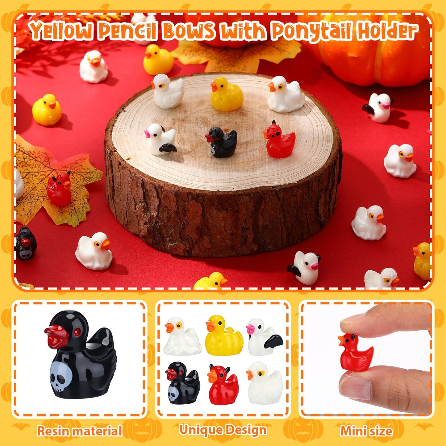 Barydat 200 Pcs Halloween Mini Resin Ducks Figurines Tiny Resin Figures Bulk Miniature Ghost Pumpkin Bat Skull Mummy Ducks Ornaments for Halloween Party Favors Bag Fillers Gifts Dollhouse Decor