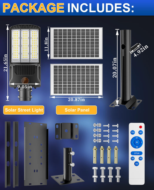 JAYNLT Y-11000W Solar Street Lights Outdoor,850000LM 6500K High Powered Commercial Parking Lot Lights Dusk to Dawn, Waterproof Solar Security Flood Lights for Driveways, Basketball Courts