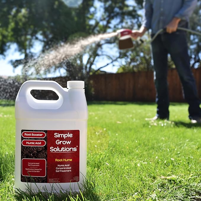Humic Acid Blend for Lawn and Garden - Root Hume - Concentrated Liquid Soil Conditioner for All Grass Types -Simple Lawn Solutions- OMRI Organic - Use with Fertilizer Program (1 Gallon)