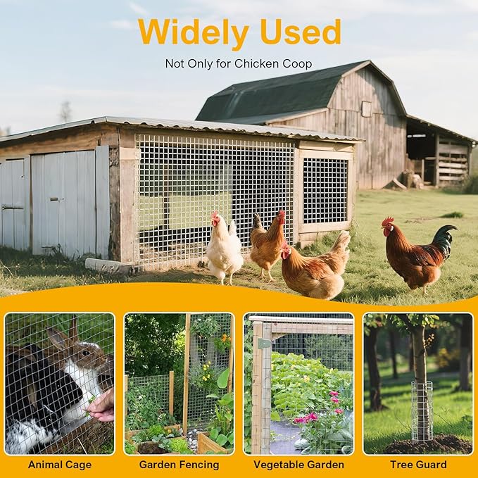 8in x 25ft Hardware Cloth - 1/2 inch Chicken Wire Fencing 19 Gauge Hot-dip Galvanized After Welding | Welded Wire Mesh Roll Garden Plant Chicken Coop Rabbit Poultry Netting Cage Screen