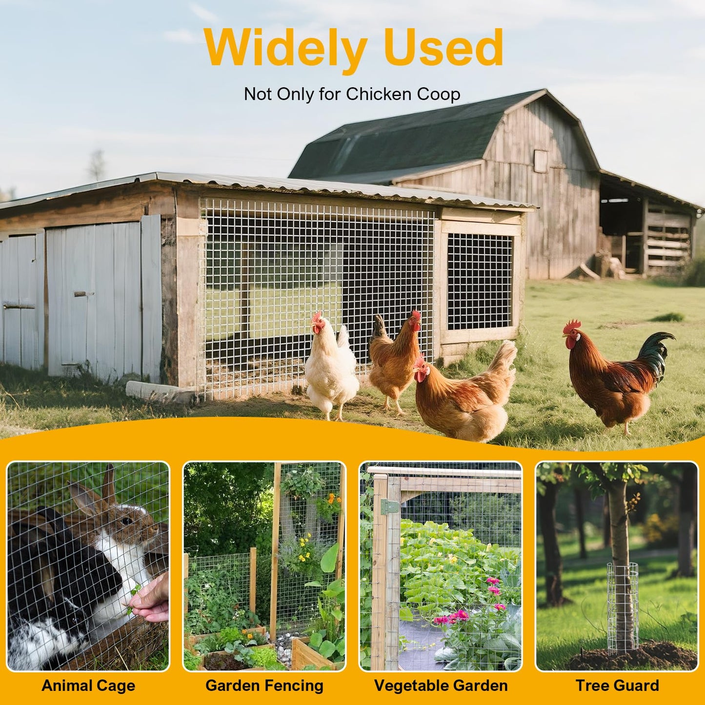 BIRDSINYARD 16in x 10ft Hardware Cloth - 1/2 inch Chicken Wire Fencing 19 Gauge Hot-dip Galvanized After Welding | Welded Wire Mesh Roll Garden Plant Chicken Coop Rabbit Poultry Netting Cage Screen