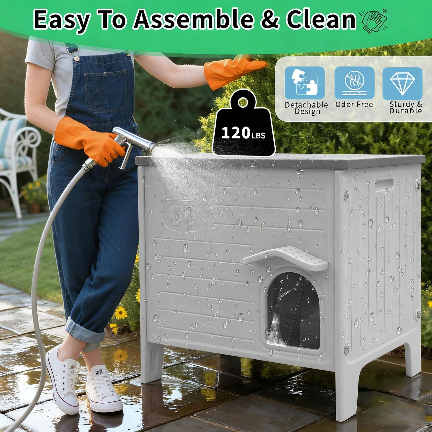 Rockever Plastic Outdoor Cat House, Waterproof Cat House for Outdoor Cats with Escape Door, Sturdy Feral Cat House Outdoor Indoor, Spacious and Clean Easily (Grey)
