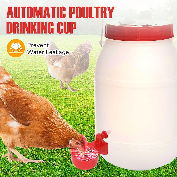 14 Pcs Chicken Feeder and Waterer Kit - No Waste Automatic Poultry Feeder Ports Water Cups with Hole Saw - DIY Gravity Feeder for Buckets Barrels Bins - Fit Chickens Ducks Birds Quail
