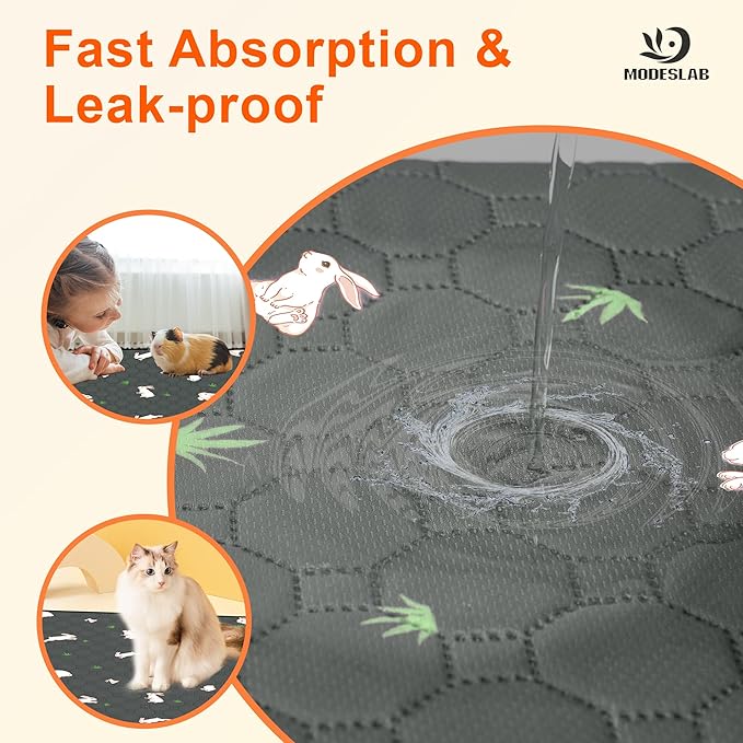 2-Pack Guinea Pig Cage Liner, 16in x 30in Fast Absorption Washable Bedding Pee Pads for Dogs Puppy Rabbit Small Animal Cage Mat, Leakproof & Non-Slip