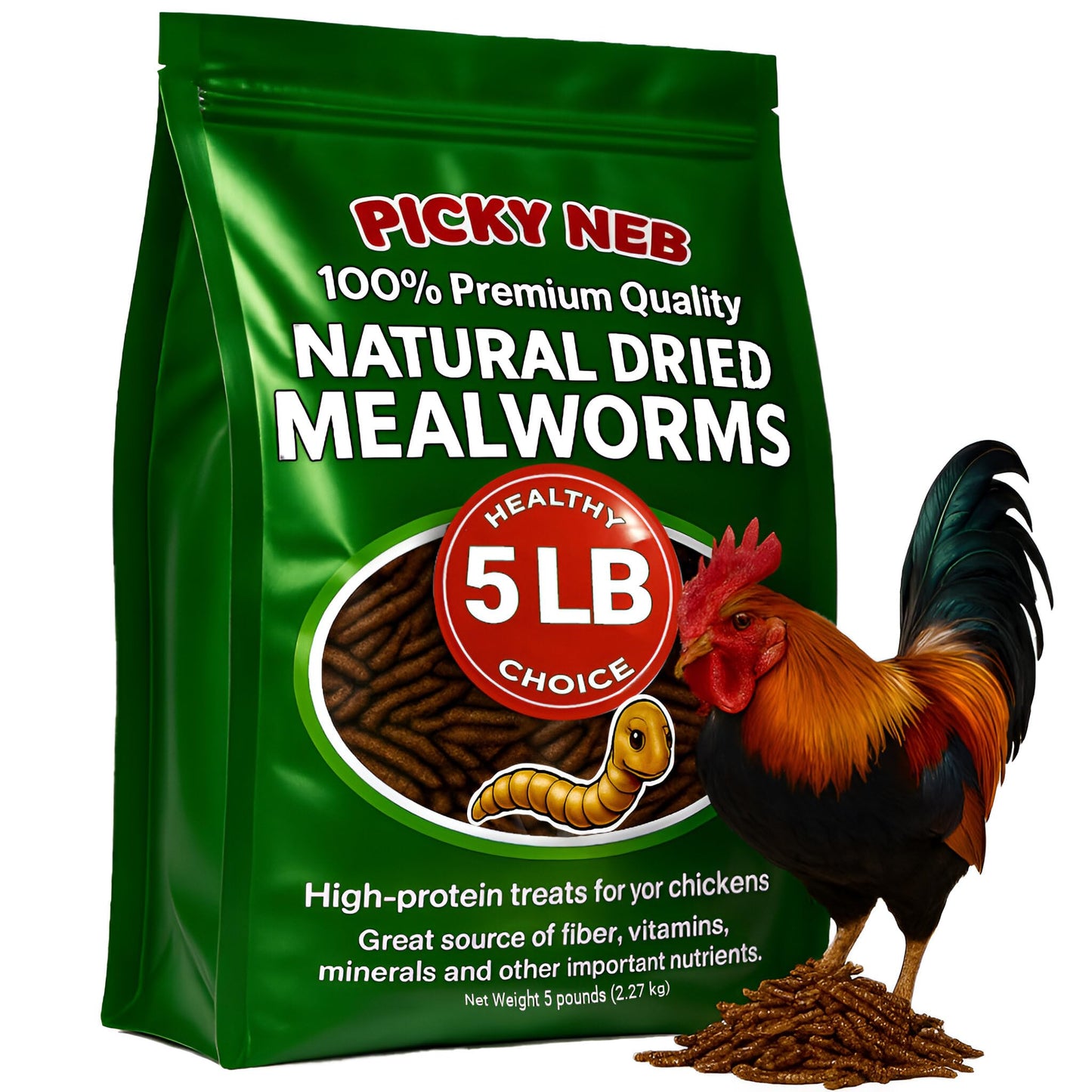 PICKY NEB Dried Mealworms 100% Non-GMO 5 Lb - Mealworms for Birds, Chickens, Ducks - Perfect High-Protein Treats - Whole Large Meal Worms, Dried for Chickens and Bluebird Food Bulk