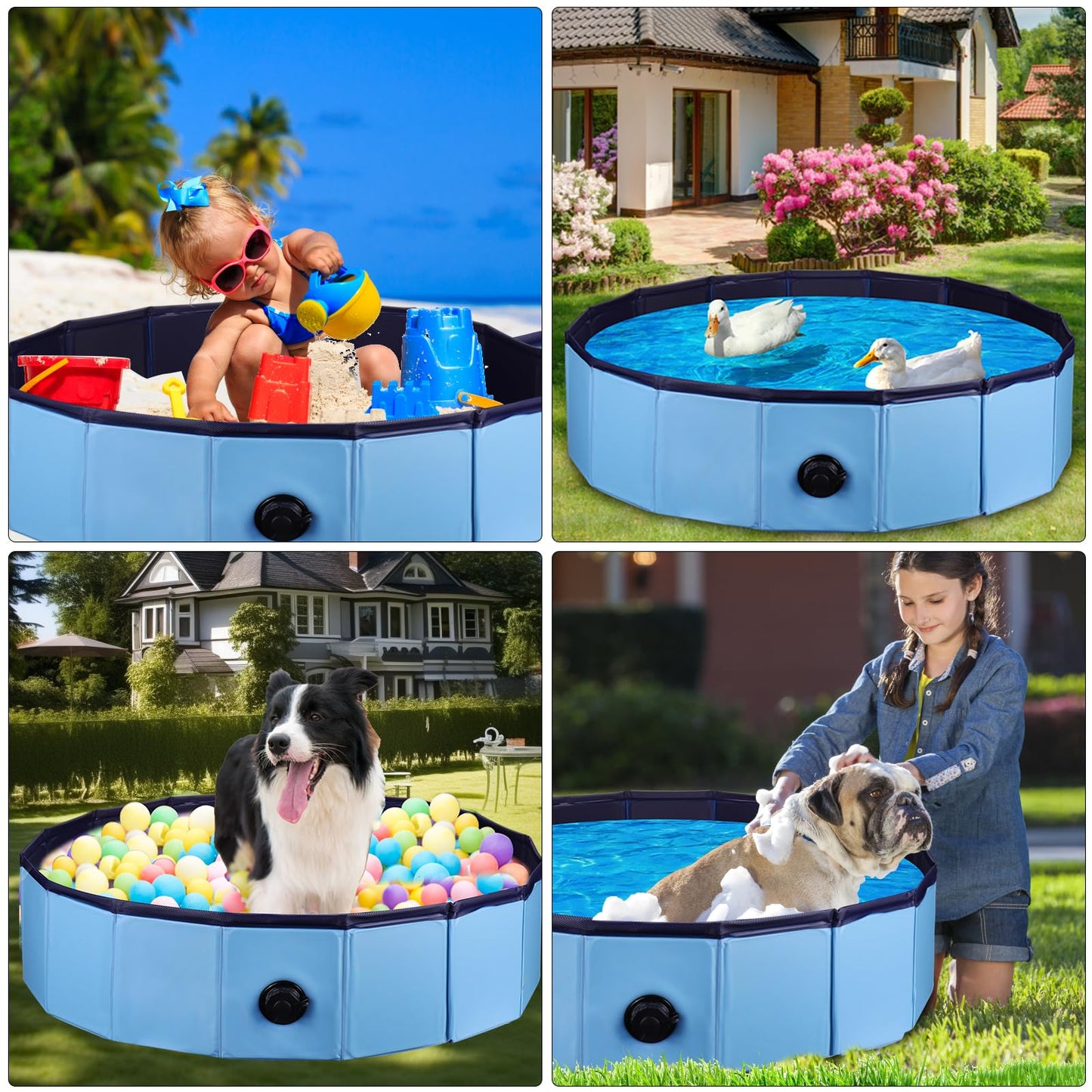 Mity rain Duck Pool, Collapsible Bath Tub for Duck Cooling, High Density Board Pool for Ducks Dogs Cats Kids Swimming 31.5in * 7.8in