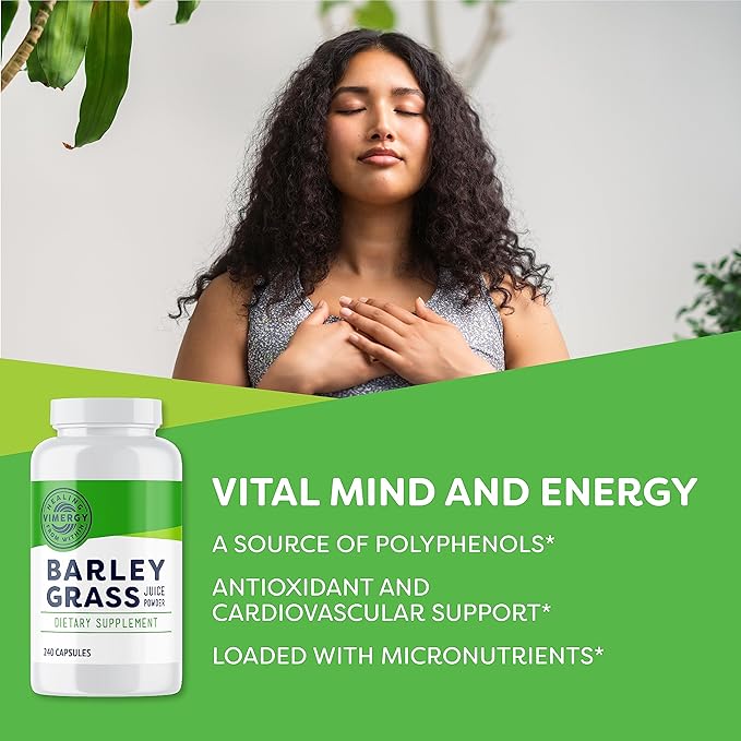 Vimergy Barley Grass Juice Capsules– Clean Superfood-Packed Capsule – Promotes Cardiovascular Health* – Non-GMO, Vegan & Gluten-Free – 240 caps