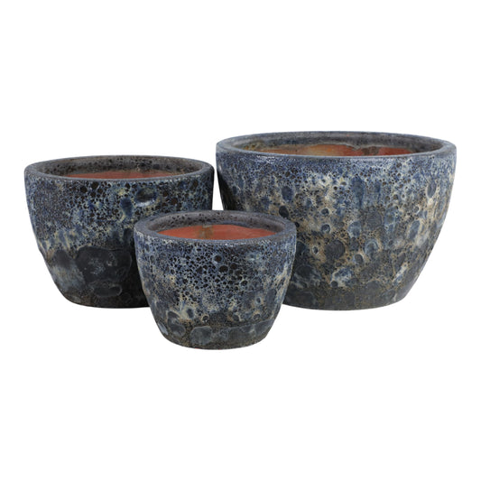 Sagebrook Home Set of 3 8/11/15" Lava Planters, Blue