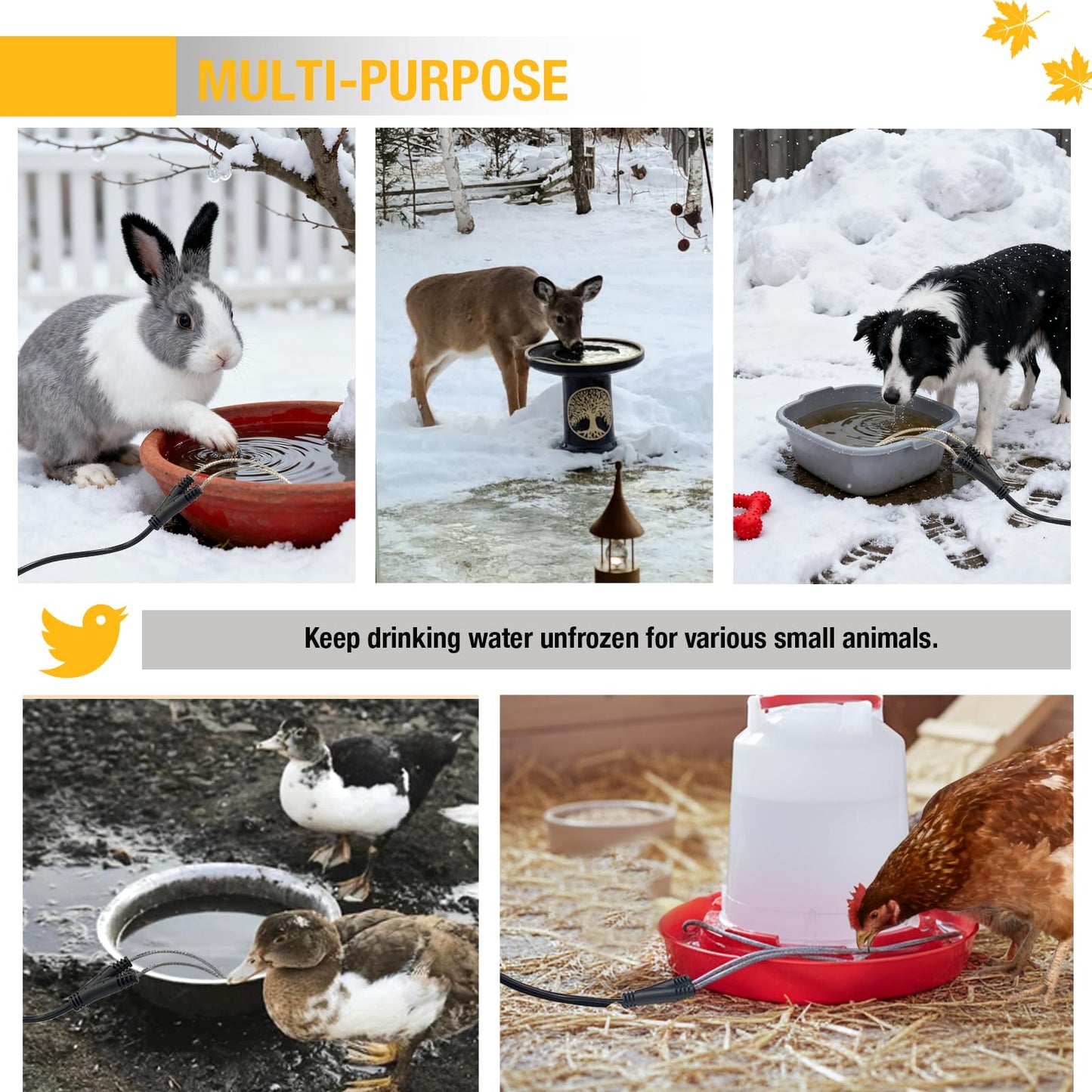 comincia Chicken Water Heater Cord,39W Heated Chicken Waterer for Winter to Prevent Water Freezing,Poultry Water Heater for Chickens, Ducks & Other Small Animals -1Pack (Waterer Not Included)