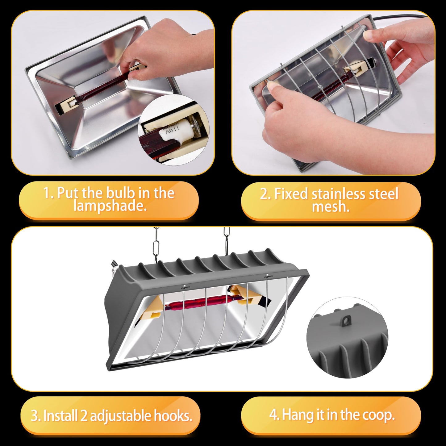 Chicken Brooder Heater Lamp 175W Brooder Heating Plate for Chicks Hanging Light Heated Adjustable Temp & Height with Anti-Fall Aluminum Alloy Lamp Shade Suitable for Chickens, Ducks, Poultry (grey)