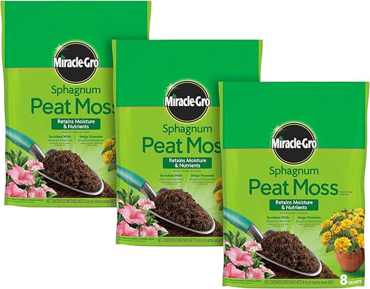 Miracle-Gro Sphagnum Peat Moss, Enriched with Plant Food, Add to Potting Mixes and Native Soil, 8 qt., 3-Pack