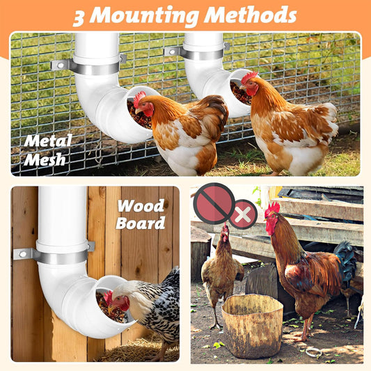 3 Pack Automatic Chicken Feeder No Waste, PVC Pipe Chicken coop Feeder, Rat Proof Chicken Feeder, with Lid Hanging Chicken Feeder, for Chicken Poultry Feeder
