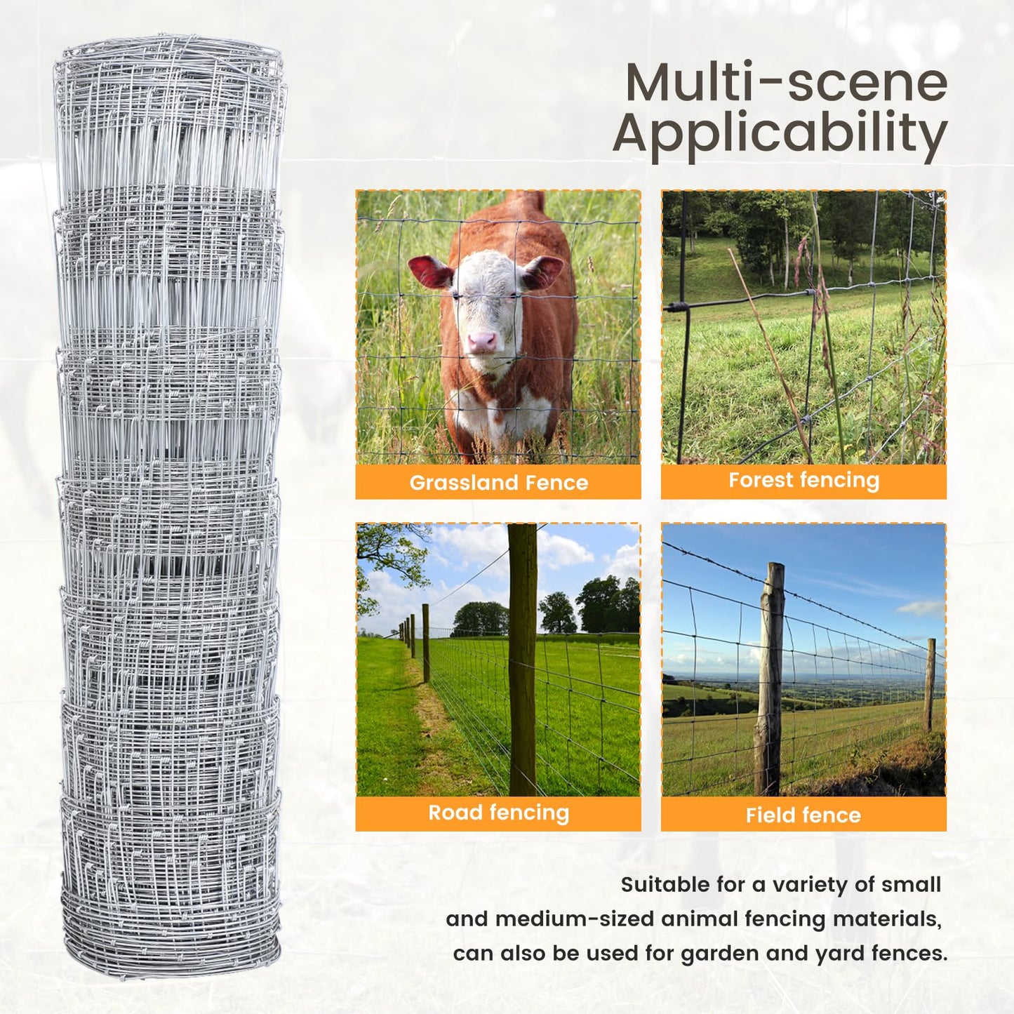 10 Gauge 4' * 165' Cattle Fence Panels, Farm Fence Galvanized Cattle Wire Mesh Fencing,Used to Hog Goat Fencing for Yard Garden and Field