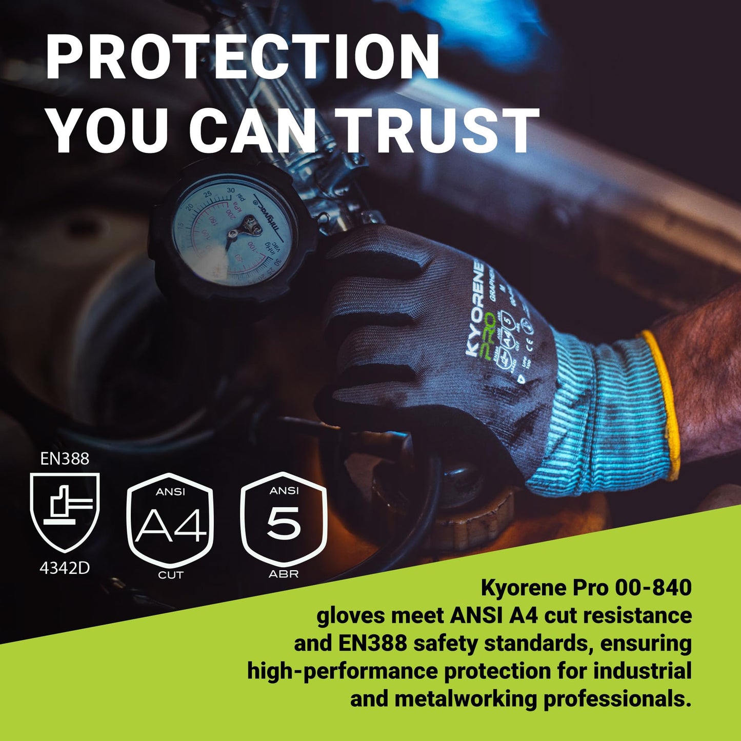 Armor Guys Kyorene Pro 00-840 A4 Cut Resistant Work Gloves - Graphene, Nitrile Grip, Durable, Breathable for Industrial Use - L, 72 Pairs