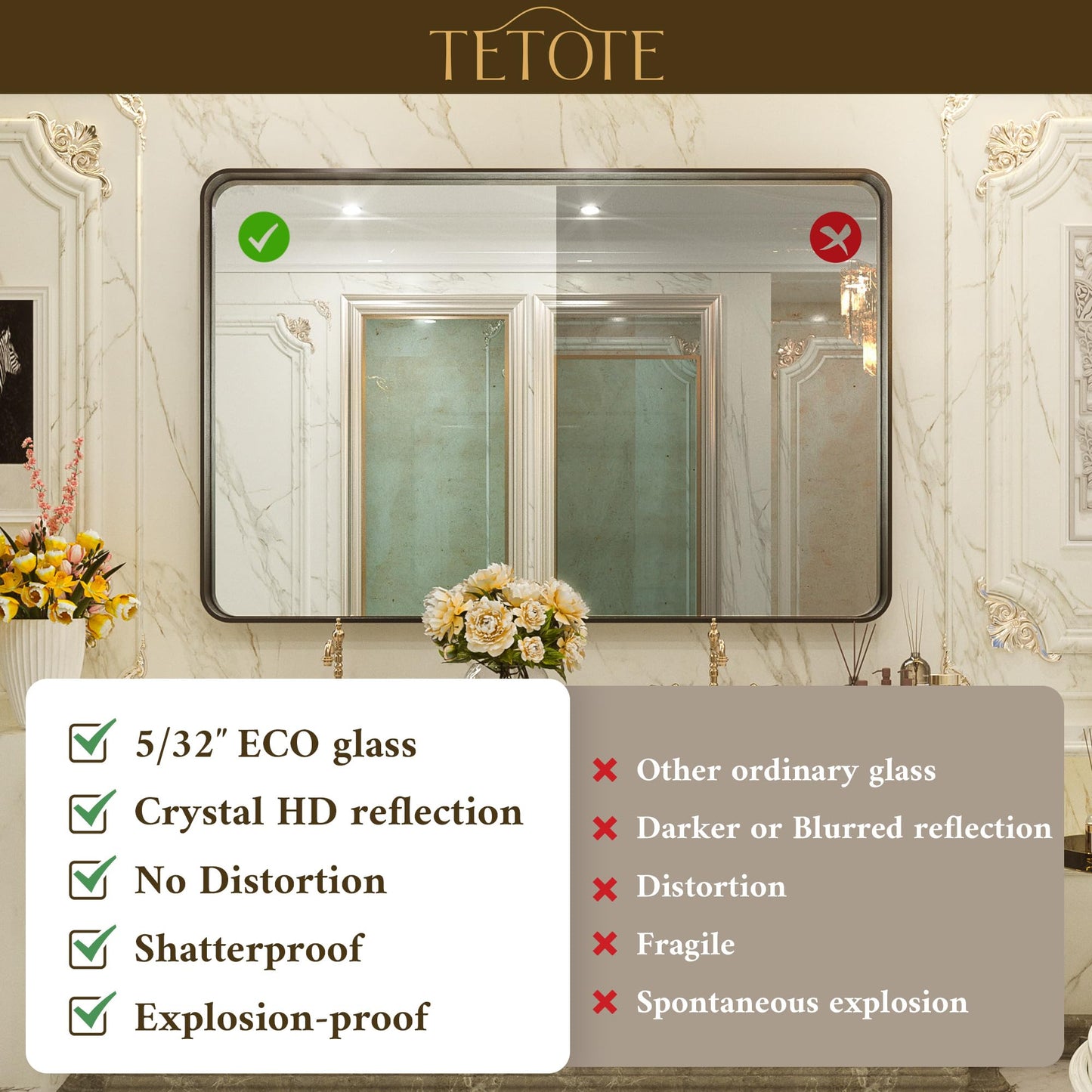 TETOTE 55 x 36 Inch Silver Mirror for Bathroom, Brushed Silver Framed Modern Farmhouse Rectangle Large Wall Mounted Mirror for Double Vanity (Horizontal/Vertical)