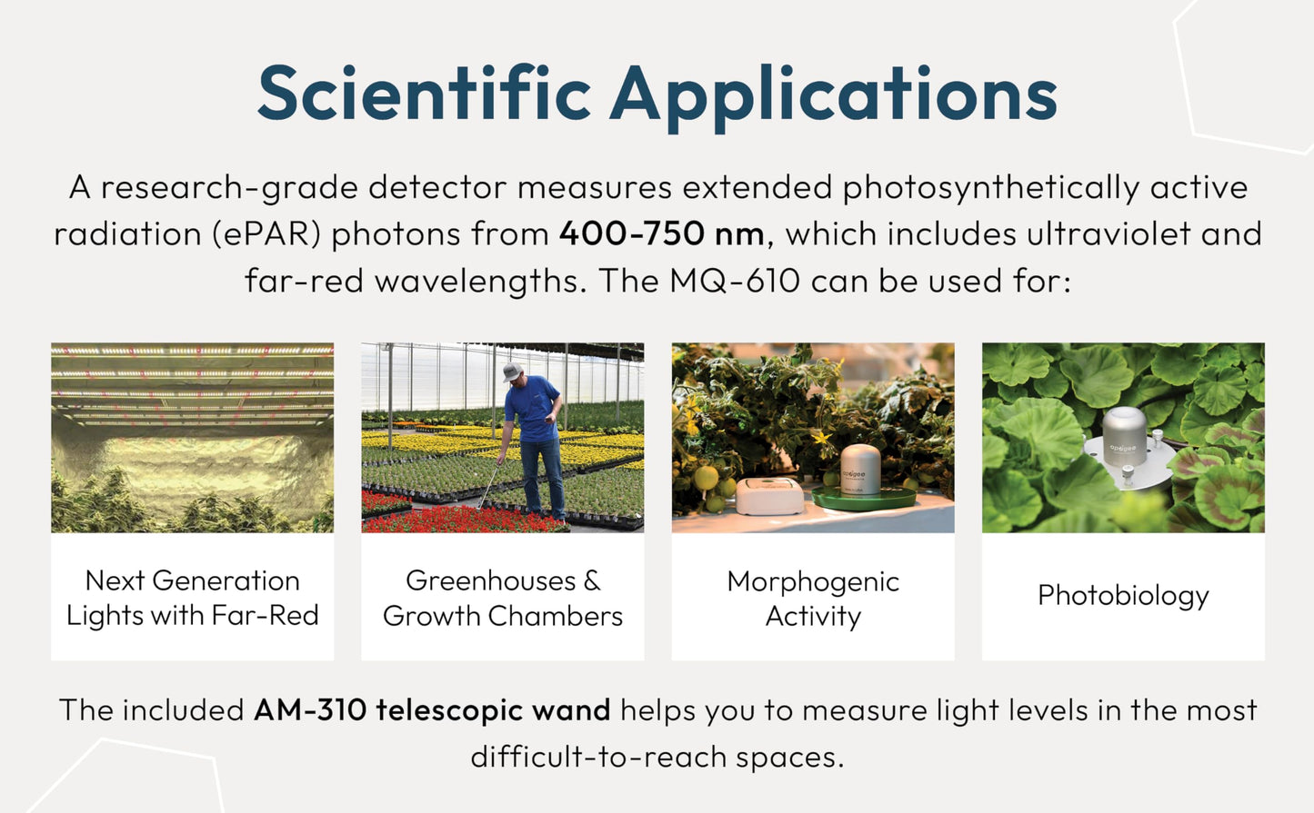 Apogee Instruments MQ-610: 400-750 nm ePAR Quantum Meter Bundle w/AM-330 Telescopic Sensor Wand - Meter for Extended Range LED Greenhouse Grow Lights, Sunlight, and Plant Care