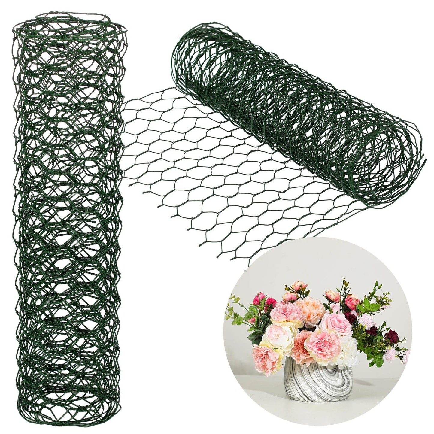 Amylove 2 Pack Chicken Wire for Floral Arrangements 0.6 Inch Hexagonal Galvanized PVC Coated Netting Wire Fence for Crafts Poultry Garden(12 x 48 Inch)