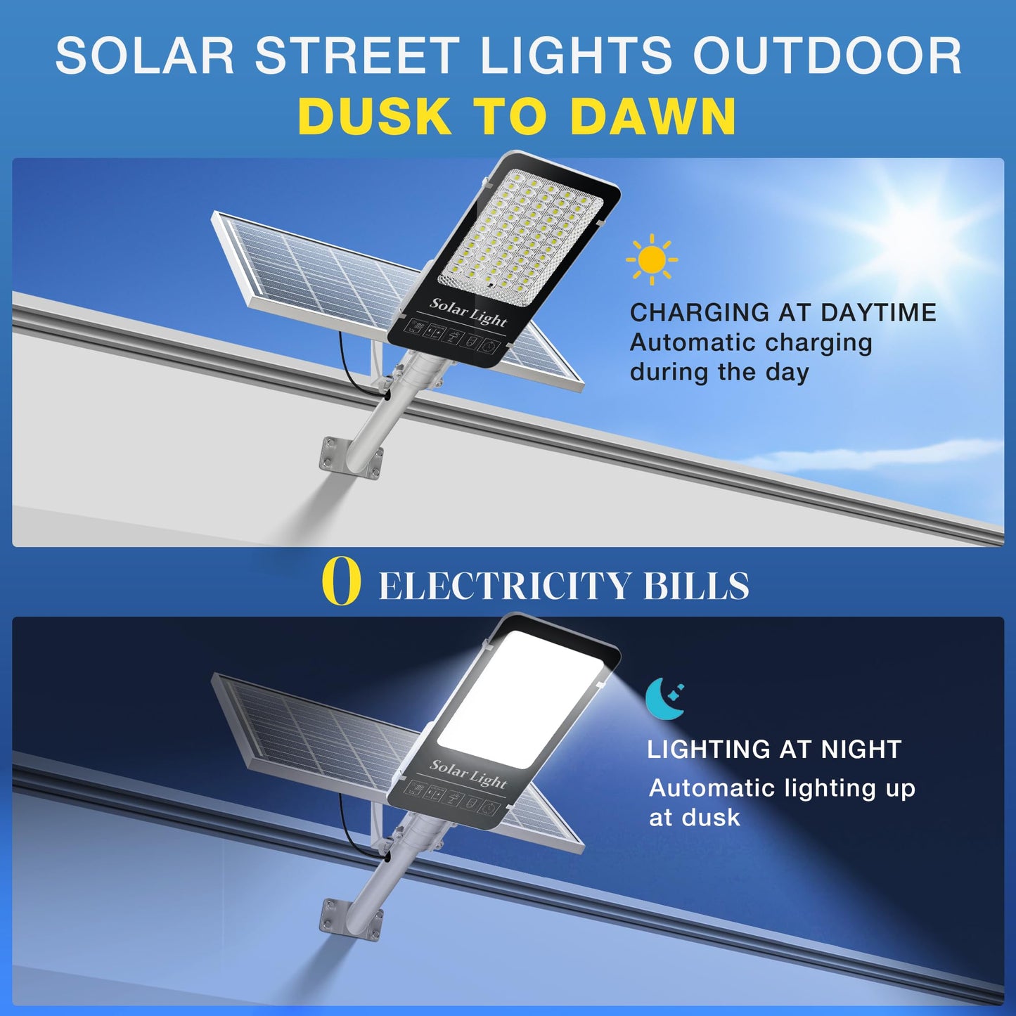 OKPRO 10000W Solar Street Lights Outdoor - 6500K Commercial Parking Lot Lights Dusk to Dawn, Heavy Duty LED Street Light with Remote Control, High Powered Solar Flood Light for Driveway(2Pack)